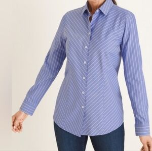 Chico's Classic Royal Blue Button-Up Stripe Shirt - Sz 12 (Chicos 2)